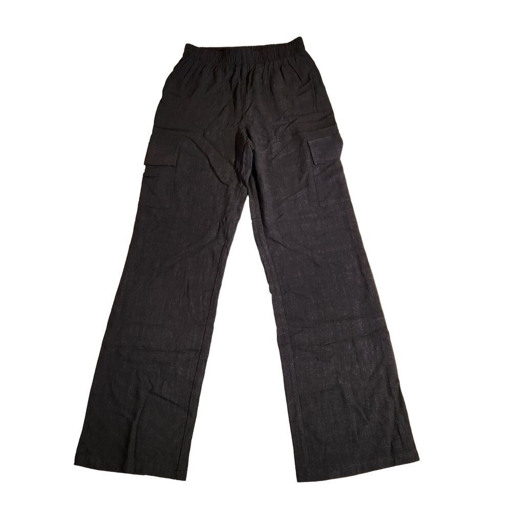 Drew Black Linen Blend Wide Leg High Rise Cargo Pants Womens Size S